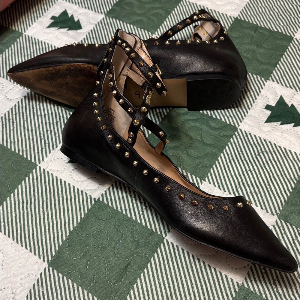 Jennifer Lopez Black Studded Flats